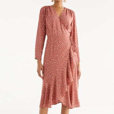 Shop Paisie Speckle Print Wrap Dress In Dark Blush & White