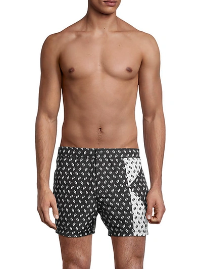 Shop Kenzo Printed Colorblock Swim Shorts In Noir