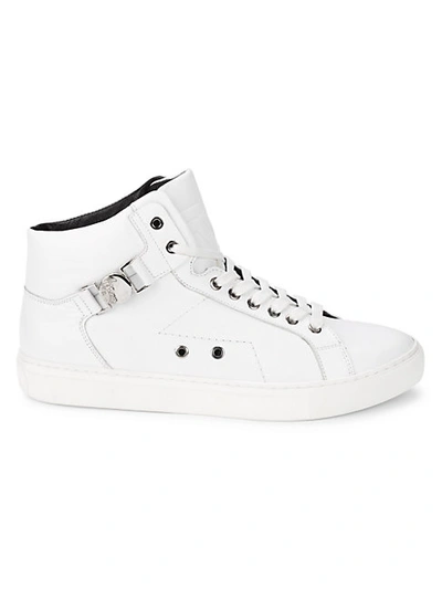 Shop Versace Round-toe Leather Sneakers In Black