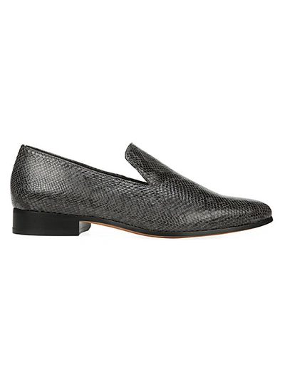 Shop Vince Snakeskin-embossed Leather Loafers In Dark Grey