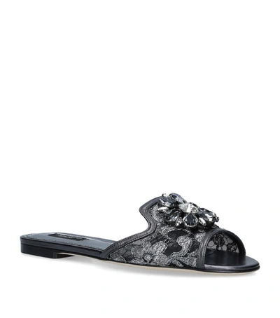 Shop Dolce & Gabbana Lace-embellished Bianca Sandals In Silver