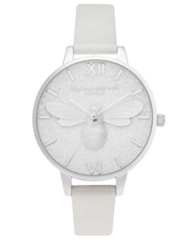 Shop Olivia Burton Women's Lucky Bee Shimmer Pearl Leather Strap Watch 34mm In Shimer Pearl