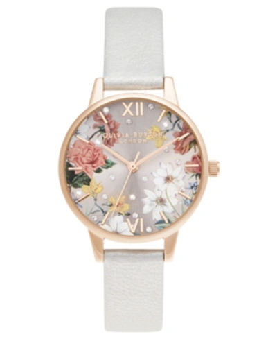 Shop Olivia Burton Women's Sparkle Floral Shimmer Pearl Leather Strap Watch 30mm In Shimer Pearl