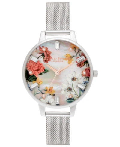Shop Olivia Burton Women's Sparkle Floral Stainless Steel Mesh Bracelet Watch 34mm