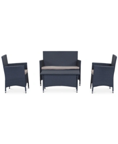 Shop Safavieh Ganton Outdoor 4-pc. Seating Set (1 Loveseat, 2 Chairs & 1 Coffee Table) In Titanium