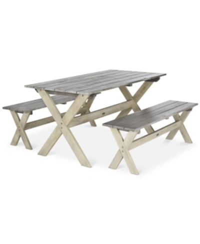 Safavieh Marina Outdoor 3pc Dining Set With 63in Table And 2 Backless Benches In Grey