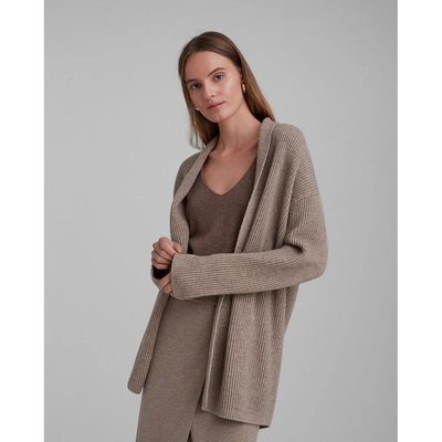Shop Club Monaco Cashmere Blend Ribbed Midi Cardigan In Taupe