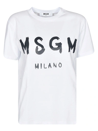Shop Msgm Logo Print T-shirt In Bianca