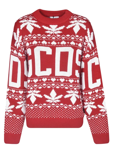 Shop Gcds Logo Knit Sweater In Rosso