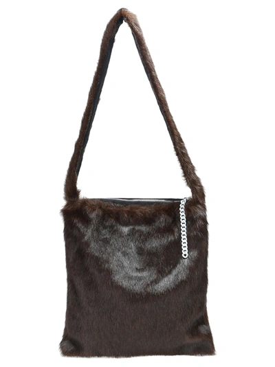Shop Raf Simons Faux Fur Shoulder Bag In Brown