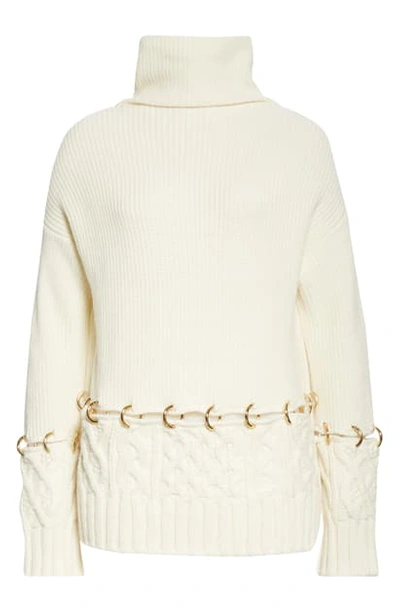 Shop Sacai Oversize Attached Hem & Cuffs Wool Sweater In Off White
