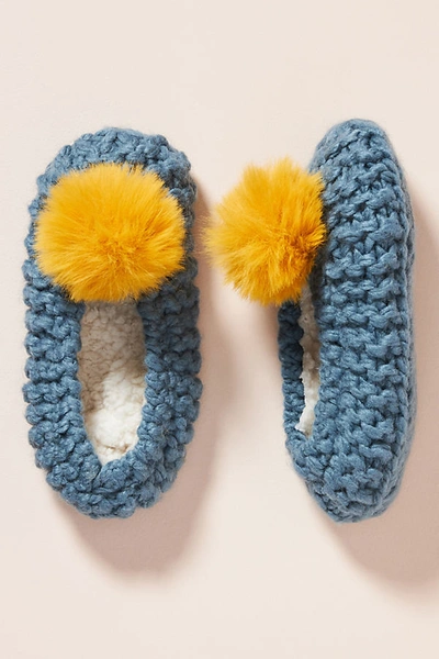 Shop Anthropologie Pom Knit Slippers In Blue