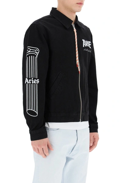 Shop Aries Jacket With Temple Logo Print In Black,white