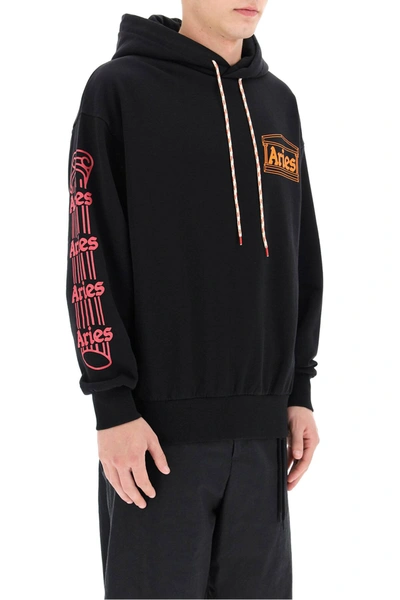 Shop Aries Temple Sweatshirt With Logo Print In Black,orange