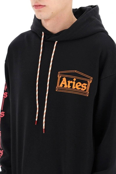 Shop Aries Temple Sweatshirt With Logo Print In Black,orange