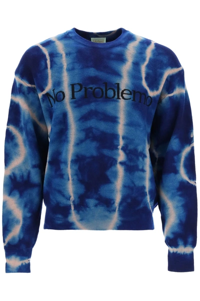 Shop Aries Tye Dye Sweater With No Problem Inlay In Blue,beige,black