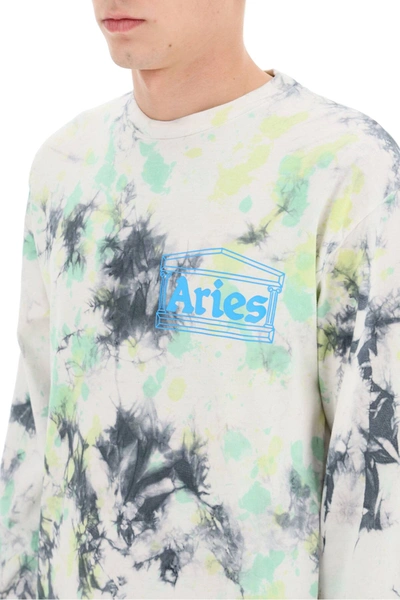 Shop Aries Tie-dye T-shirt With Logo Print In White,black,green