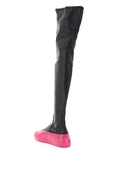 Shop Ireneisgood Cuissardes Eco-leather Stretch Boots In Black,fuchsia