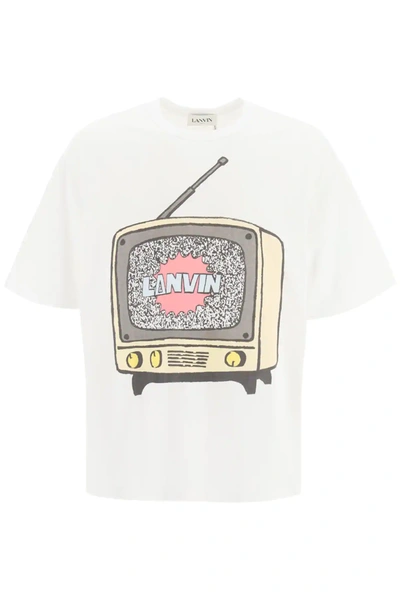 Shop Lanvin Tv Print T-shirt In White,brown,yellow