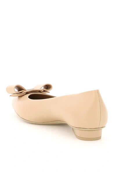 Shop Ferragamo Viva Leather Ballet Flats In Beige