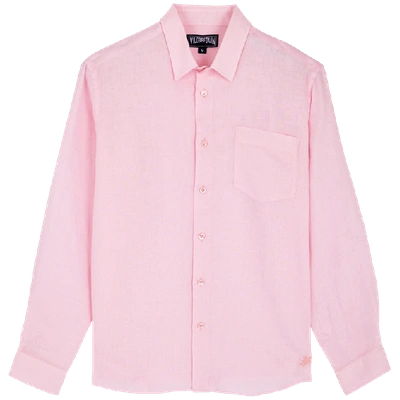 Vilebrequin Caroubis Solid Shirt In Linen In Pink