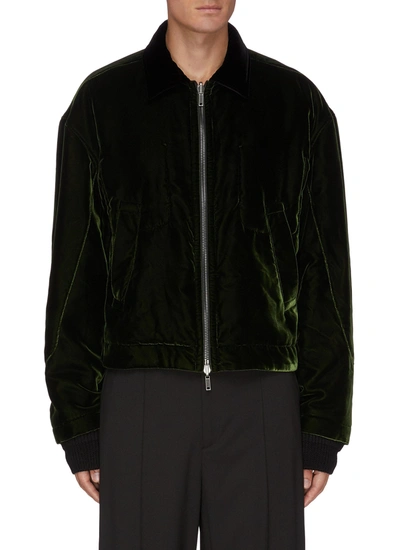 Shop Haider Ackermann Reverse Velvet Harrington Jacket In Black,green