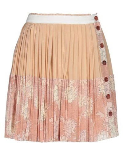 Chloé Pleated Floral Button Silk Mini Skirt In Beige