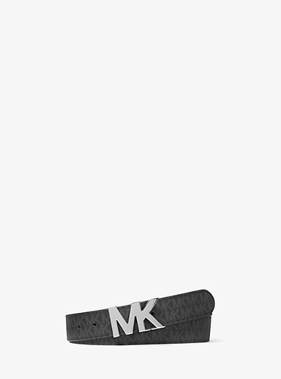 Shop Michael Kors Reversible Logo Buckle Belt In Black