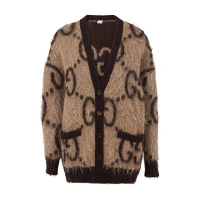 Shop Gucci Gg Cardigan In Natural Brown