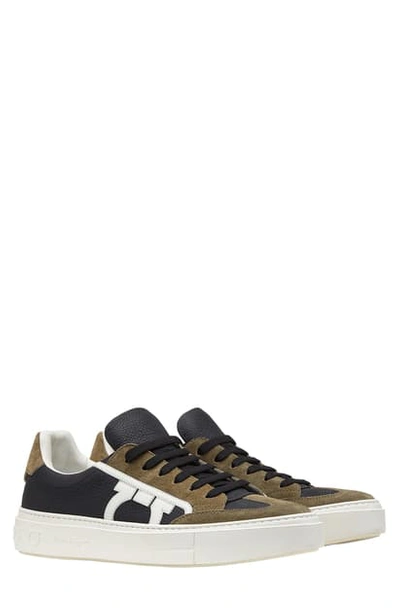 Shop Ferragamo Borg Sneaker In Nero/ Khaki Green/ White