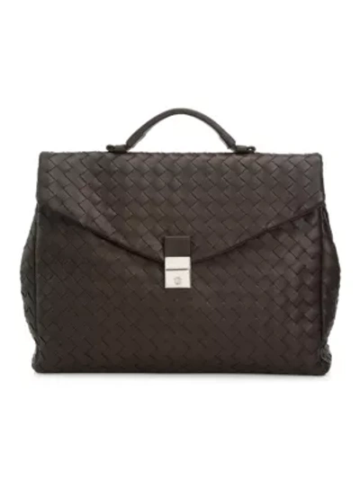 Shop Bottega Veneta Intrecciato Leather Portfolio Briefcase In Fondente