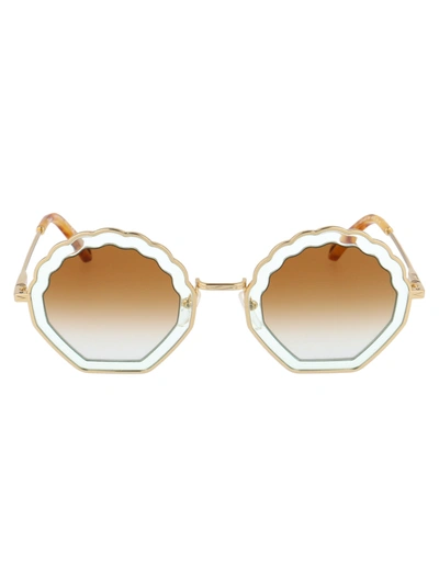 Shop Chloé Ce147s Sunglasses In 834 Gold Azure/gradient Brown