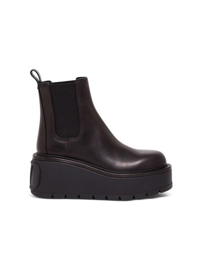 Shop Valentino Uniqueform Flatform Boots In Leather In Black