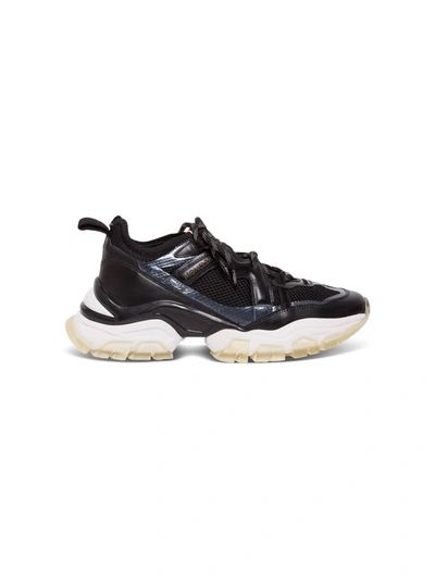 Shop Moncler Sneakers In Black Leather And Mesh