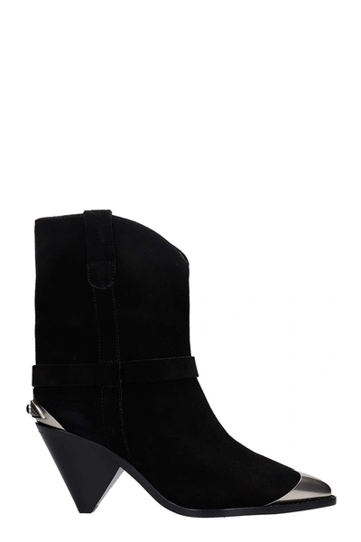 Shop Isabel Marant Limza High Heels Ankle Boots In Black Suede