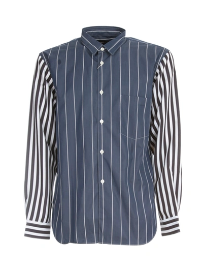 Shop Comme Des Garçons Homme Deux Oxford Stripe Patter Printed Shirt In Navy White Multi