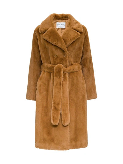 Shop Stand Studio Faustine Belted Coat In Soft Faux Fur In Beige