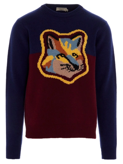 Shop Maison Kitsuné Colorblock Fox Head Sweater In Multicolor