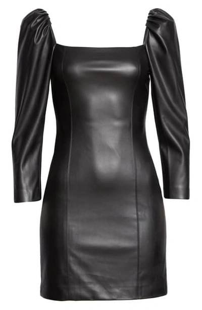 Shop Alice And Olivia Frances Puff Sleeve Faux Leather Minidress In Black
