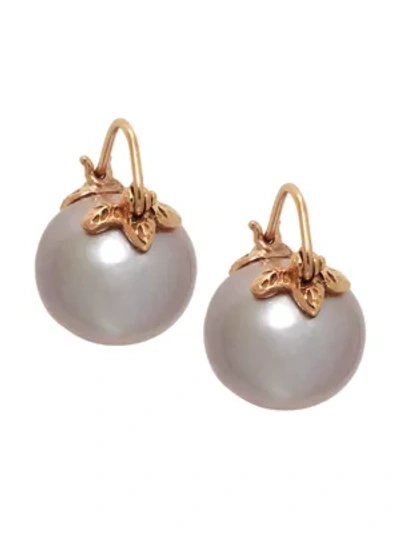 Shop Samira 13 18k Rose Gold & 13mm Pink Pearl Leaf Drop Earrings