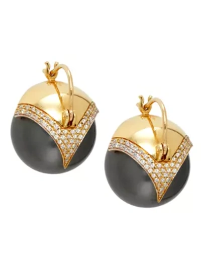 Shop Samira 13 Women's 18k Yellow Gold, Diamond & 15mm Pearl Armor Drop Earrings In Black