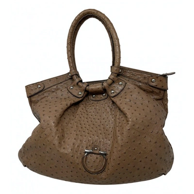Pre-owned Ferragamo Brown Ostrich Handbag