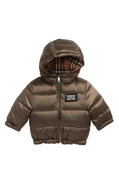 Shop Burberry Rayan Reversible Hooded Down Puffer Jacket In Smoke