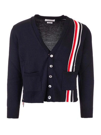 Shop Thom Browne Tricolor Band Cardigan In Blue