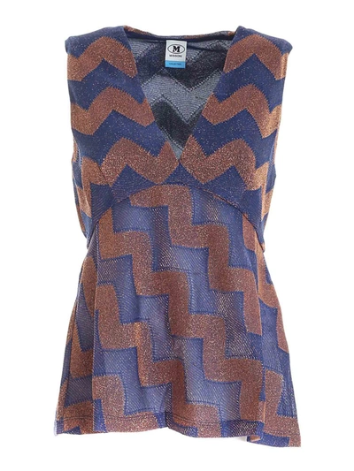 Shop M Missoni Zig Zag Lurex Top In Blue And Copper Color