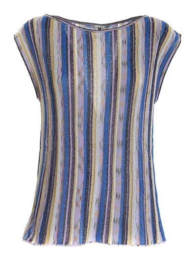 Shop M Missoni Lamé Knitted Top In Shades Of Blue And Purple