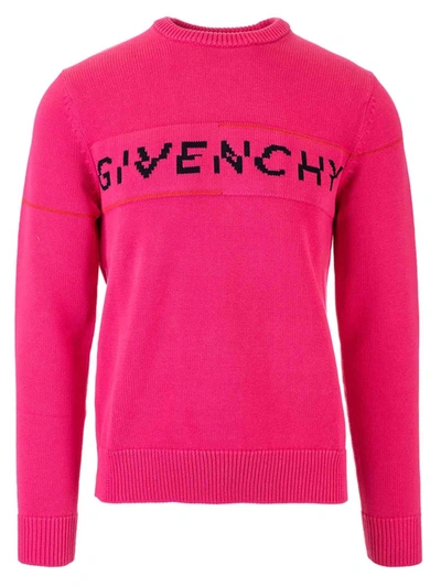 Shop Givenchy Cotton Branded Jumper In Fuchsia