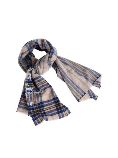 Shop Acne Studios Checked And Printed Scarf In Beige And Blue