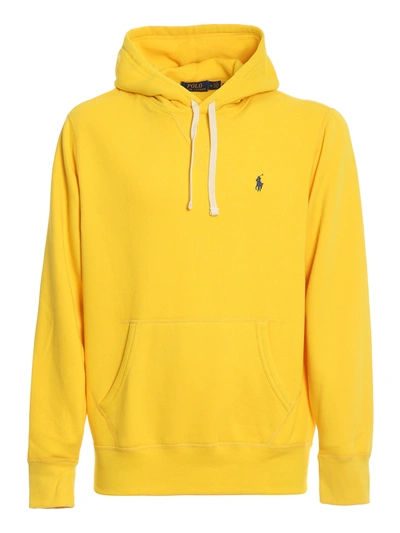 Shop Polo Ralph Lauren Navy Fleece Hoodie In Yellow