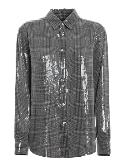 Shop Polo Ralph Lauren Sequined Prince Of Wales Shirt In Grey